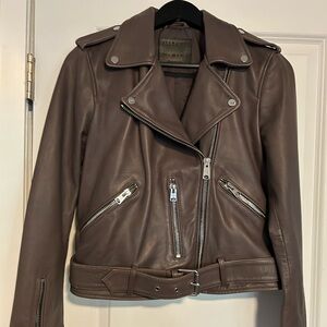 All Saints brown genuine Lamb Leather Jacket NWOT. Never worn. Size 10.